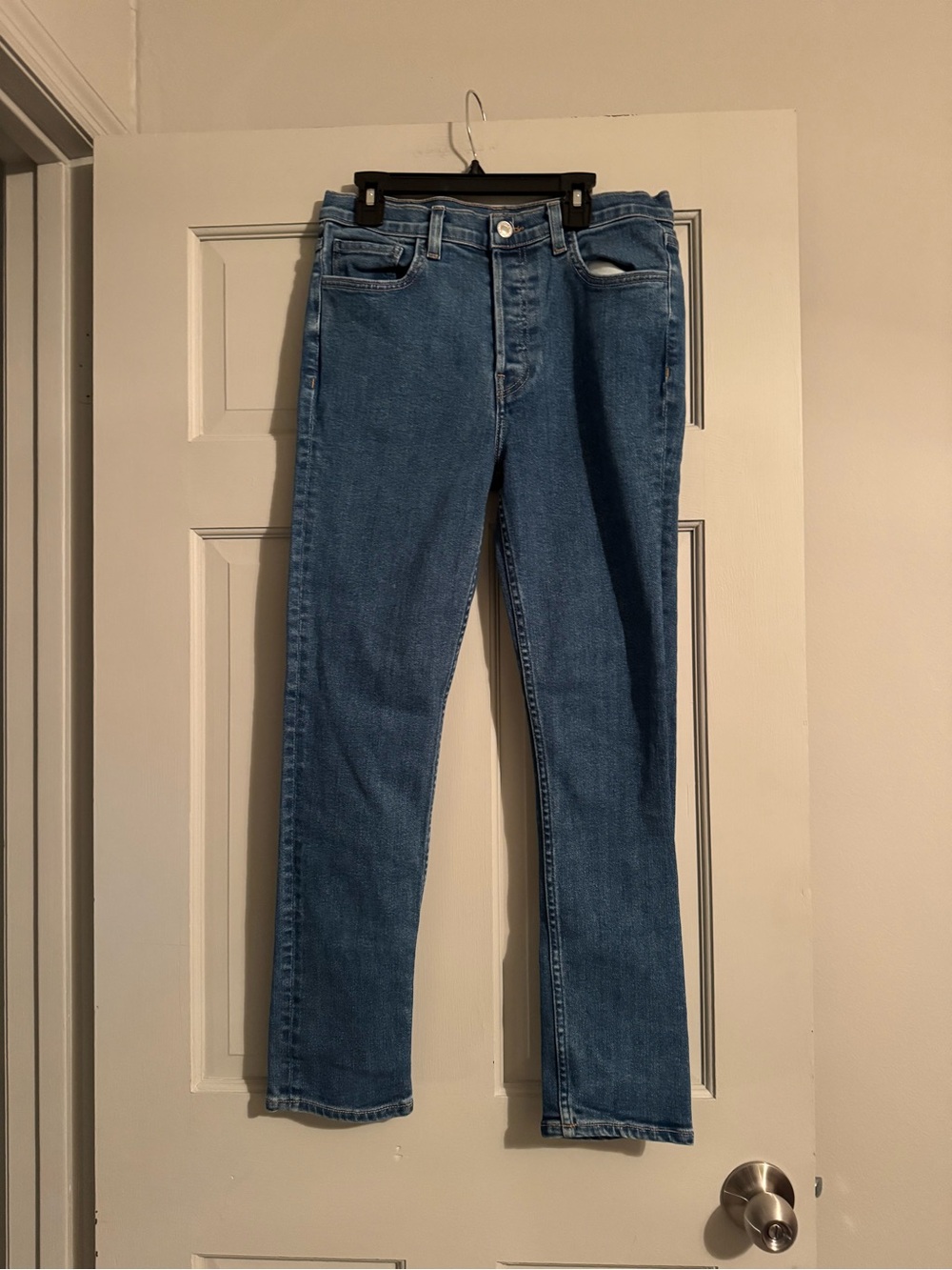 Re/Done Women's Straight-Leg Mid Blue Jeans with button fly